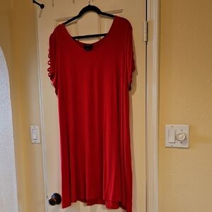 Lane Bryant Red Midi Tunic Dress Short Sleeve Relaxed